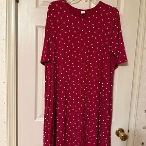 Old Navy Burgundy Shift Dress with White Polka Dots XL Rayon Closet Staple